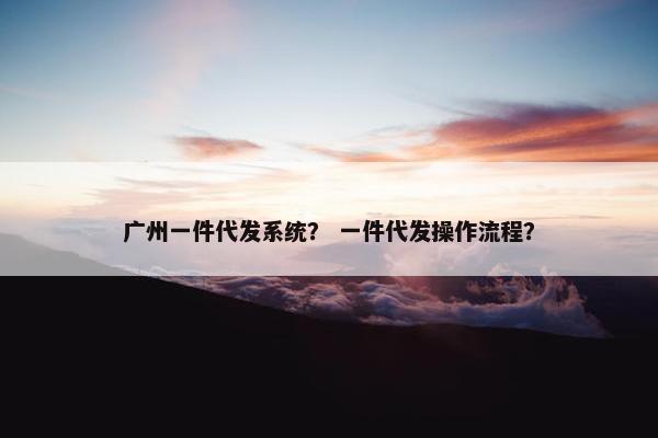 广州一件代发系统？ 一件代发操作流程？