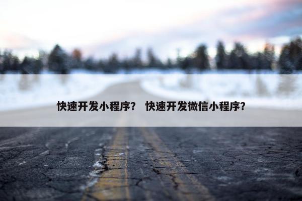 快速开发小程序？ 快速开发微信小程序？