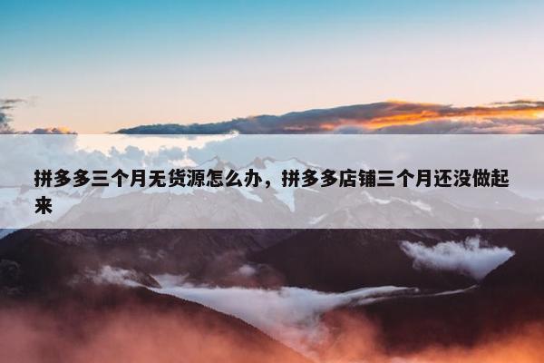 拼多多三个月无货源怎么办，拼多多店铺三个月还没做起来