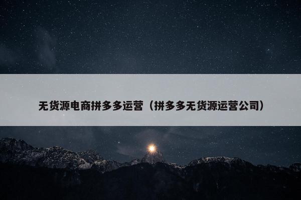 无货源电商拼多多运营（拼多多无货源运营公司）