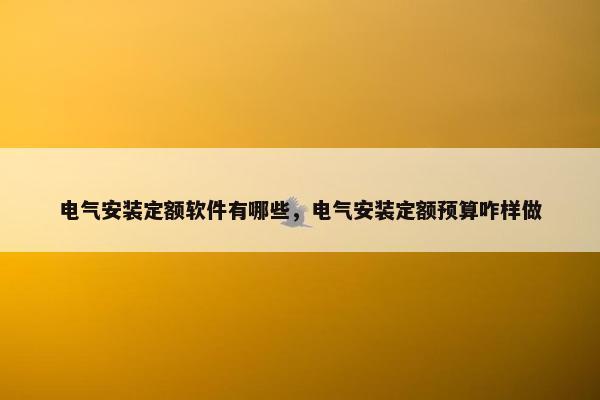 电气安装定额软件有哪些，电气安装定额预算咋样做