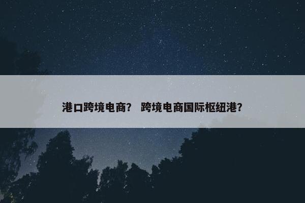港口跨境电商？ 跨境电商国际枢纽港？