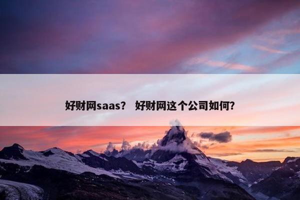 好财网saas？ 好财网这个公司如何？