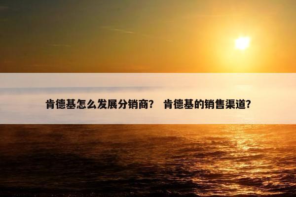 肯德基怎么发展分销商？ 肯德基的销售渠道？
