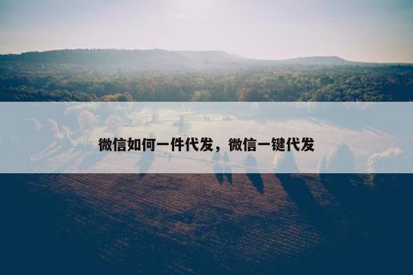 微信如何一件代发，微信一键代发