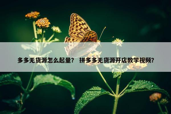 多多无货源怎么起量？ 拼多多无货源开店教学视频？