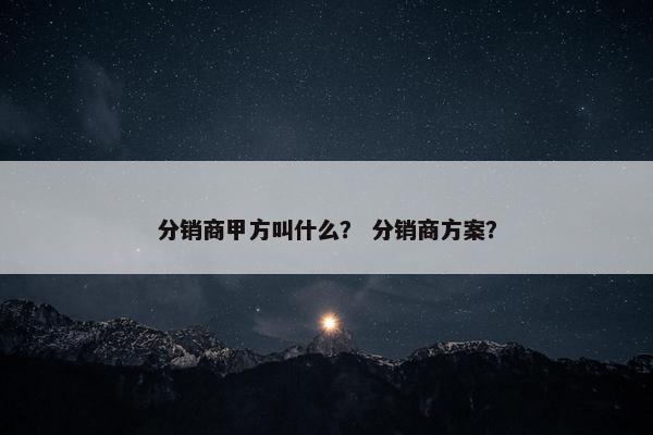 分销商甲方叫什么？ 分销商方案？