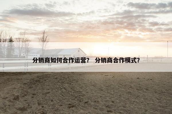 分销商如何合作运营？ 分销商合作模式？