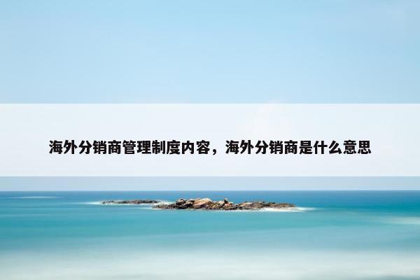海外分销商管理制度内容,海外分销商是什么意思