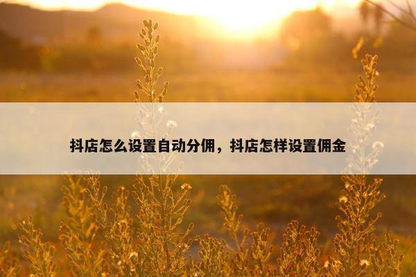 抖店怎么设置自动分佣,抖店怎样设置佣金