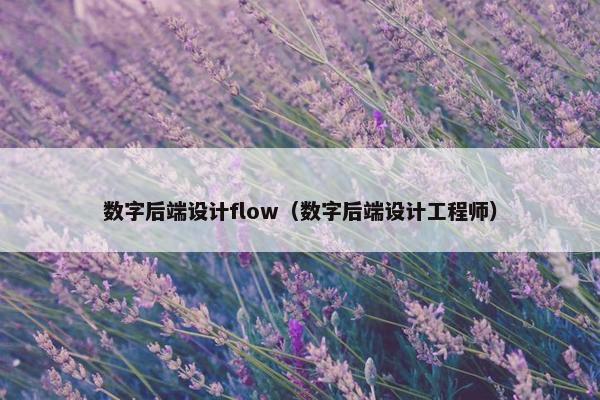 数字后端设计flow（数字后端设计工程师）