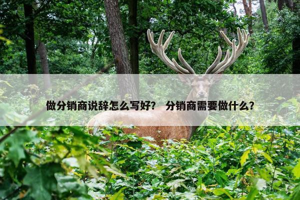 做分销商说辞怎么写好？ 分销商需要做什么？